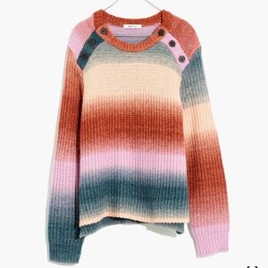 Space-Dyed Ombre Button-Shoulder Pullover Sweater Women’s Size M | Wool Blend